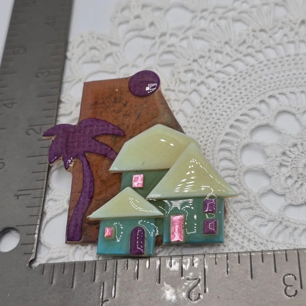 House Pins By Lucinda Palm Tree Vintage Pink Rhinestone Purple Palm Tree